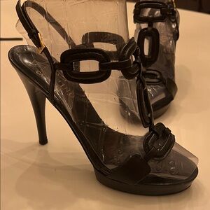 Valentino Garavani Black Chain-Link High Heel Slingback’s Size 38 1/2